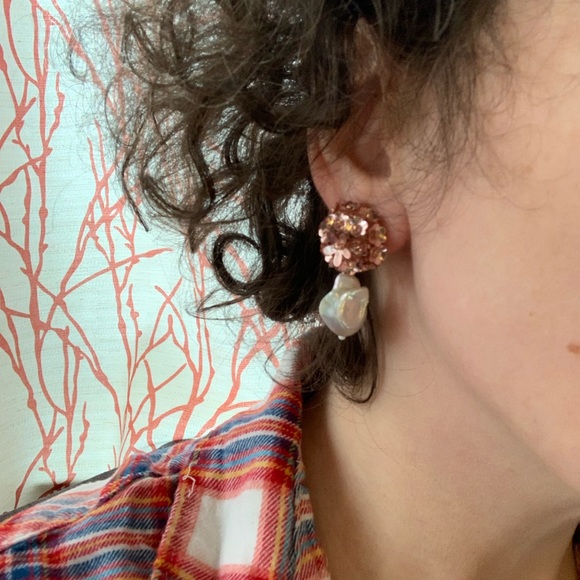 Handmade, Rare Freshwater Pearl and Pink Bead Clip On Earrings by Sachin + Babi - Picture 5 of 8